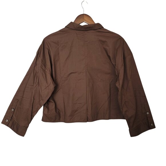 Everlane Woven Cropped Pajama Top Womens Size S Chestnut Boxy Loungewear NWT - Picture 2 of 7